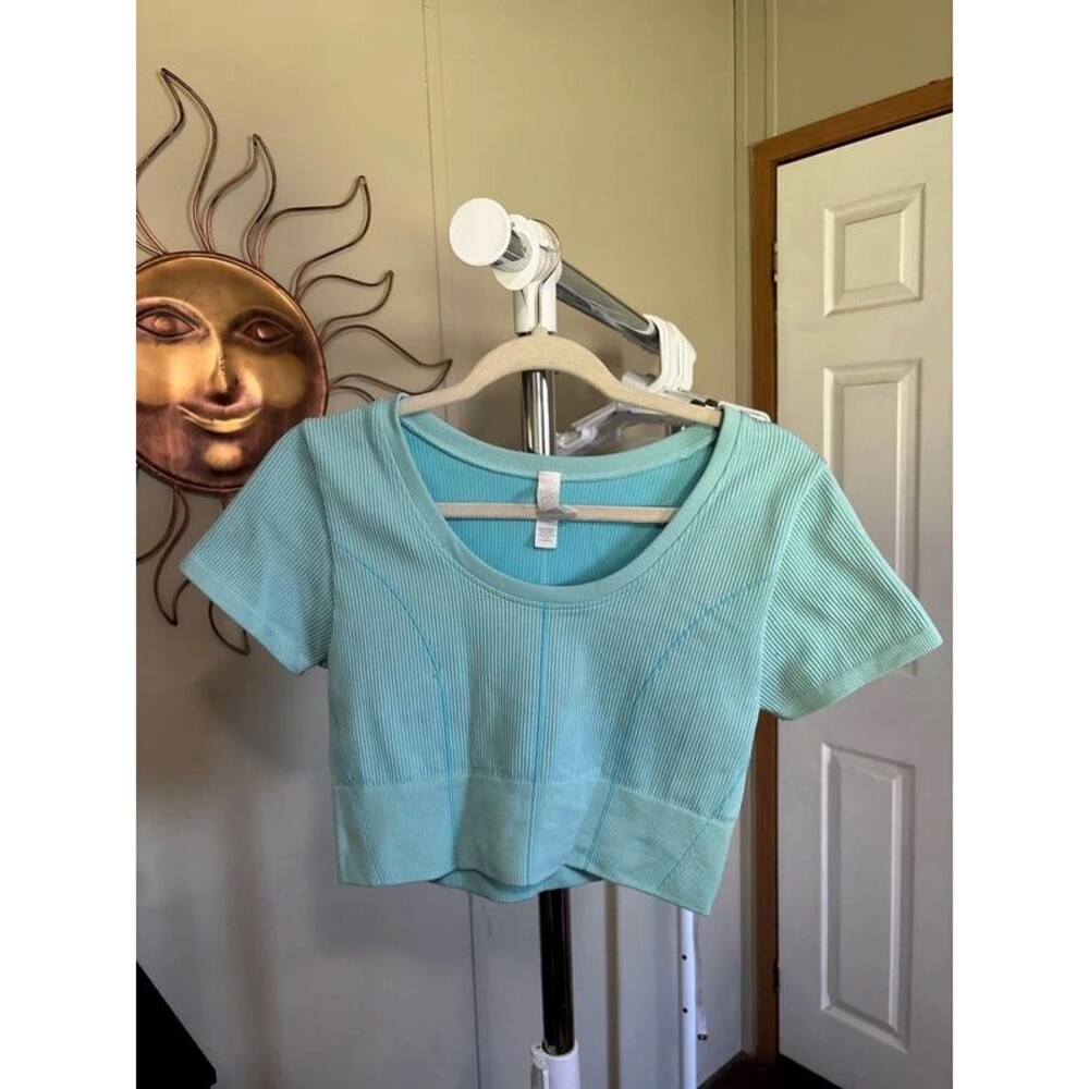 Aerie off-line XL blue ribbed cropped tee